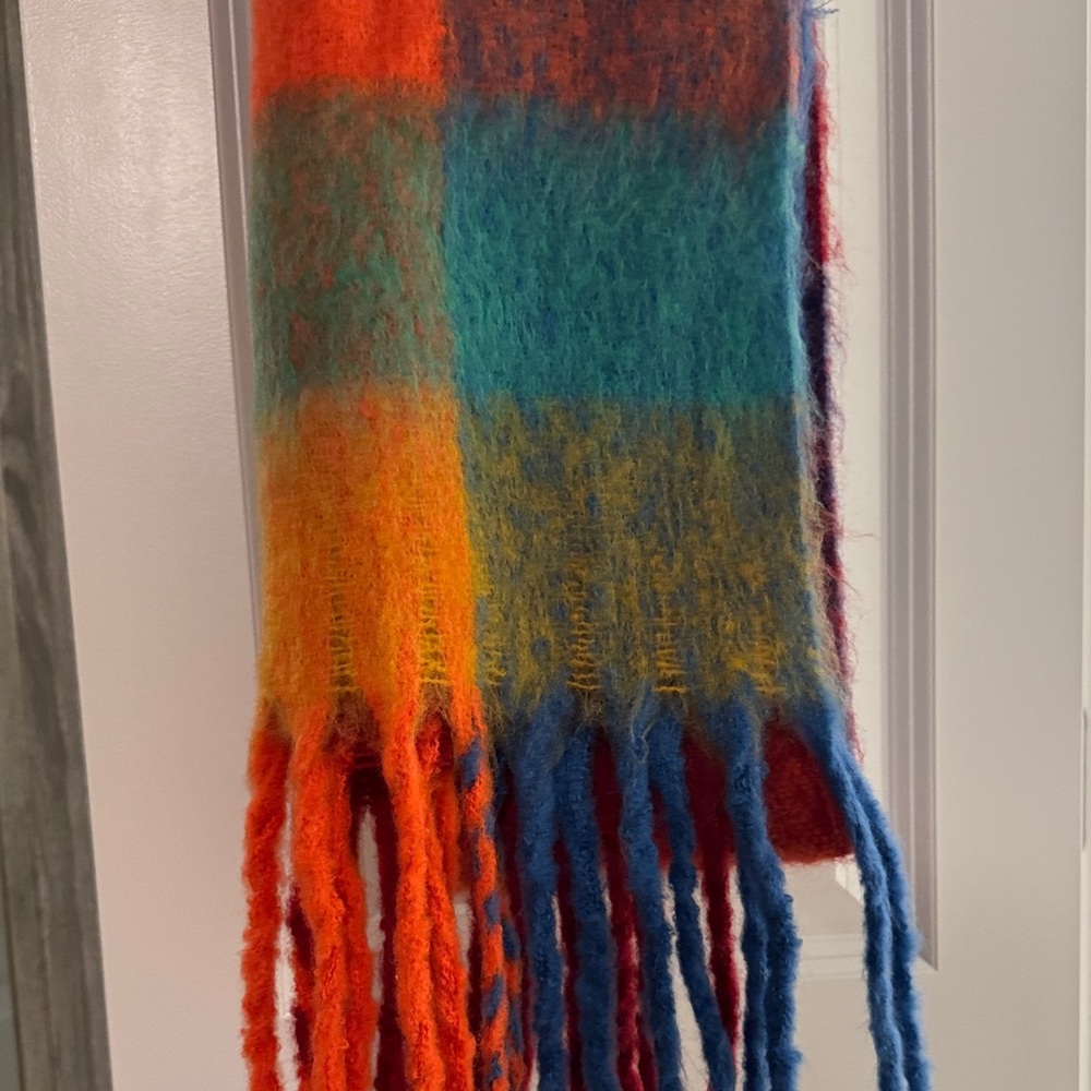Colorful Plaid Fringe Scarf